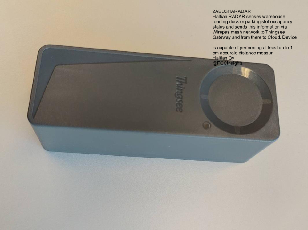 Haltian RADAR senses warehouse loading dock or parking slot occupancy status and sends this information via Wirepas mesh network to Thingsee Gateway and from there to Cloud. Device is capable of performing at least up to 1 cm accurate distance measur 2AEU3HARADAR manufactured by haltian-oy